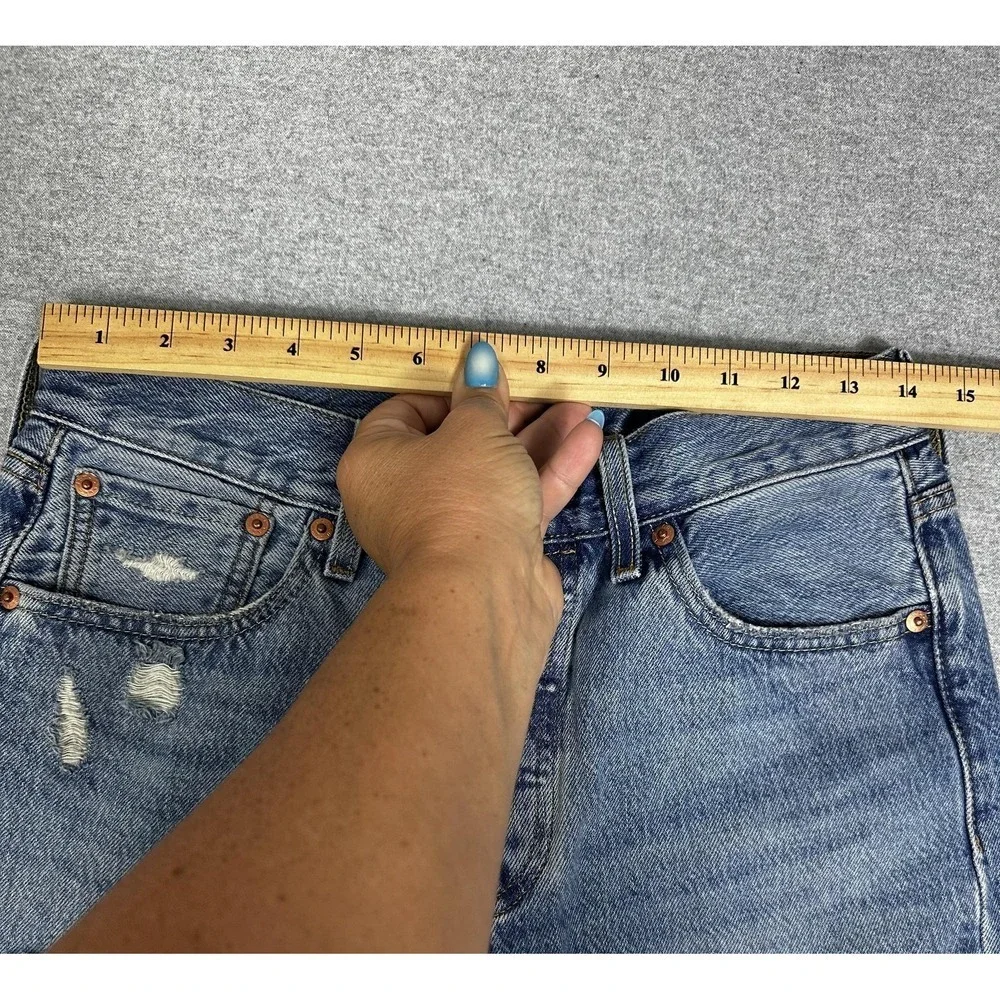 Levis‎ 501 Jeans 29x32 Blue Distressed Button Fly Straight Leg Denim Pants